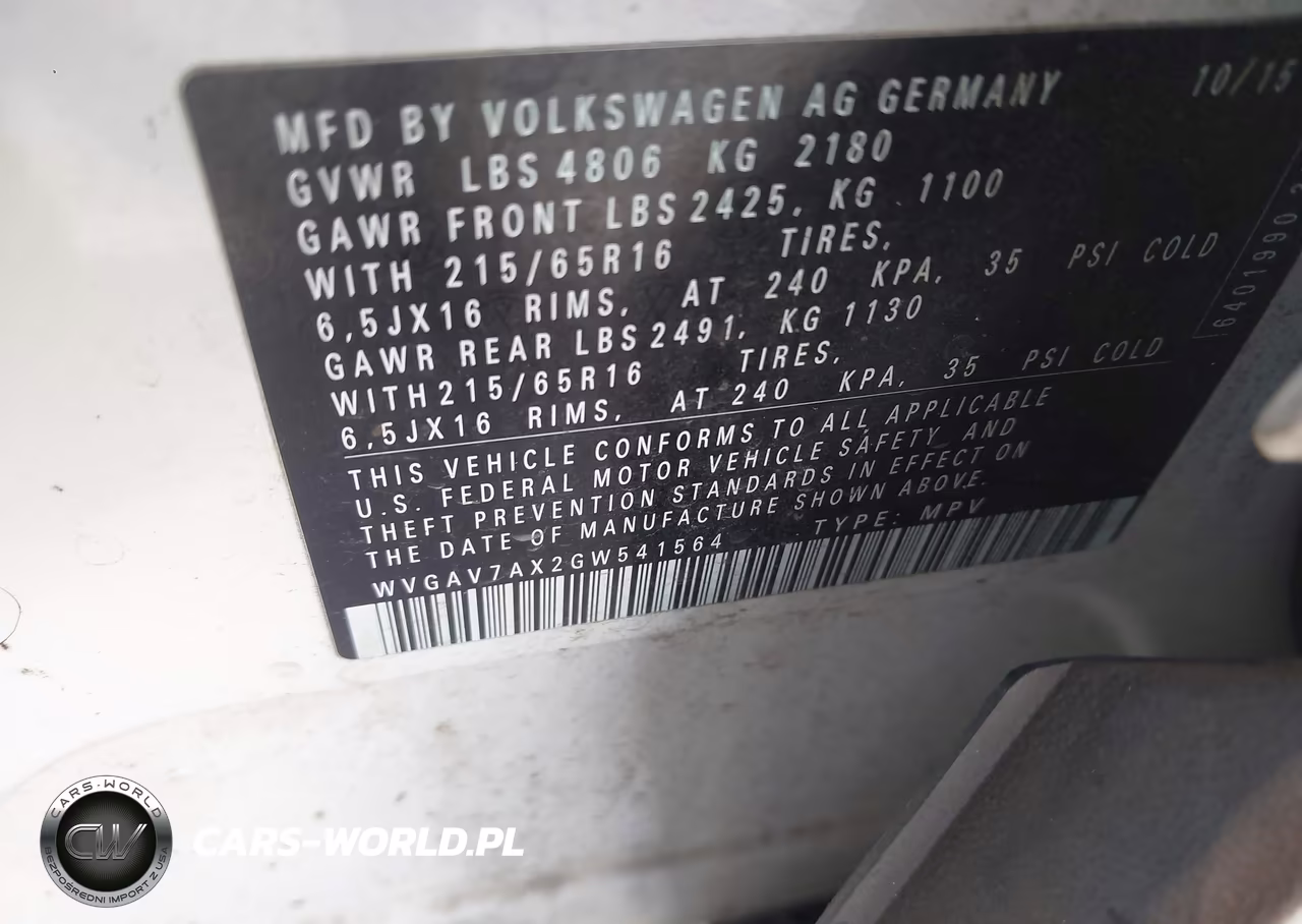 2016 Volkswagen Tiguan S VIN:WVGAV7AX2GW541564 - 9