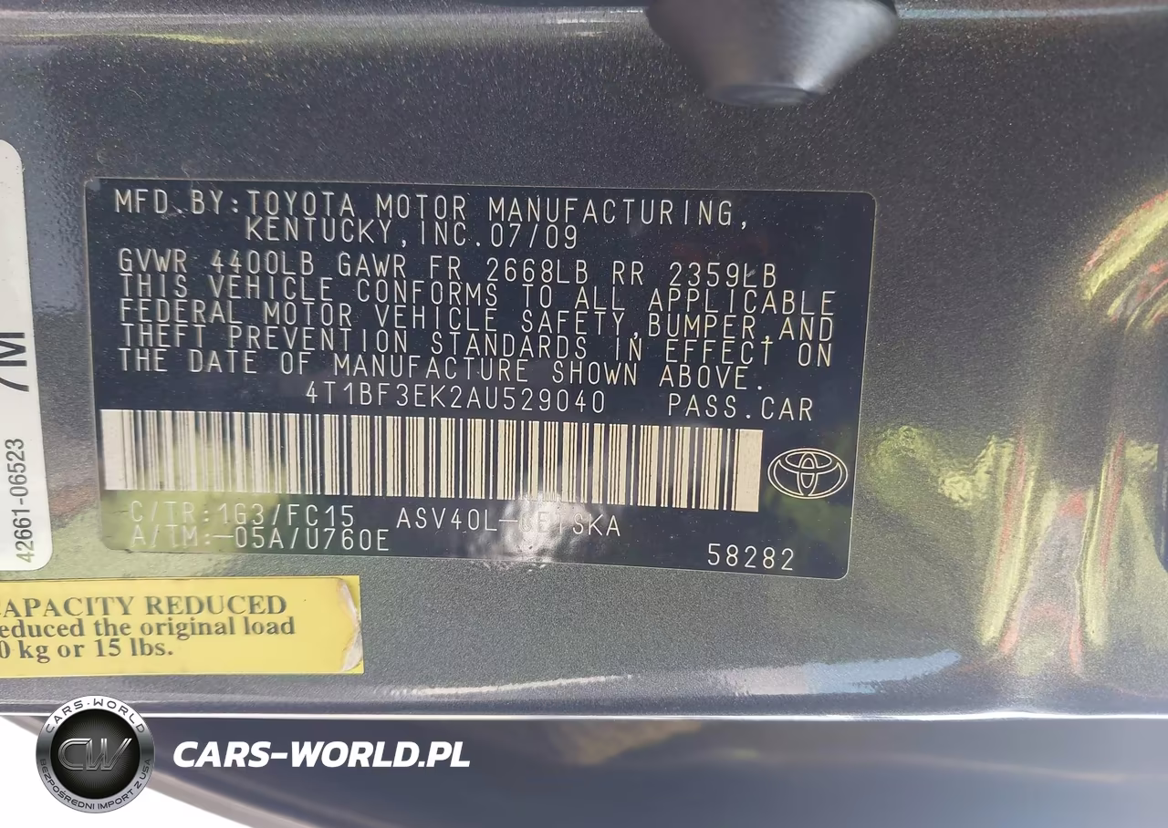 2010 Toyota Camry Se VIN:4T1BF3EK2AU529040 - 9