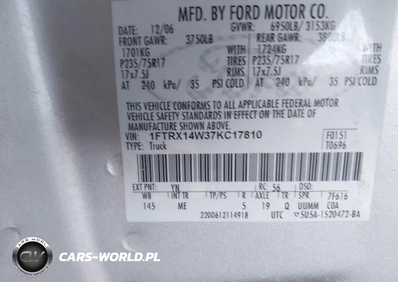 2007 Ford F-150 Fx4-Stx-Xl-Xlt VIN:1FTRX14W37KC17810 - 9