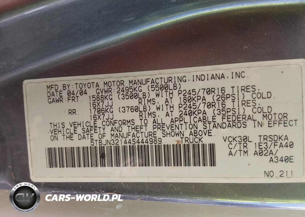 2004 Toyota Tundra VIN:5TBJN32144S444989 - 9