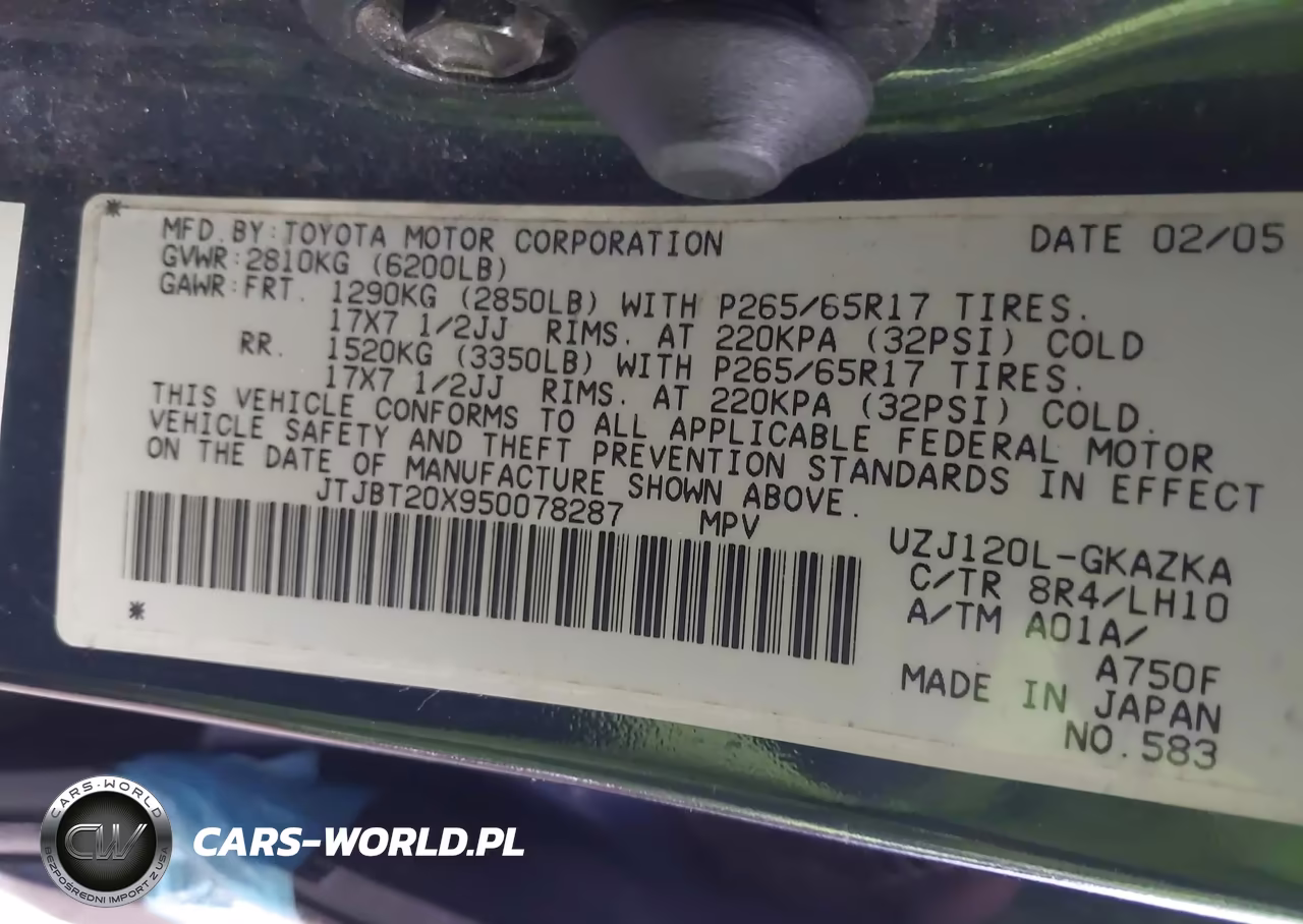 2005 Lexus Gx 470 VIN:JTJBT20X950078287 - 9
