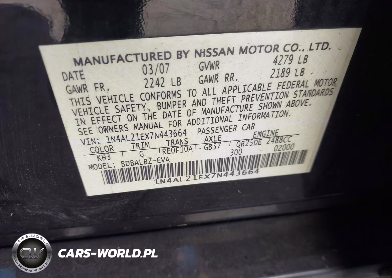 2007 Nissan Altima 2.5 S VIN:1N4AL21EX7N443664 - 9
