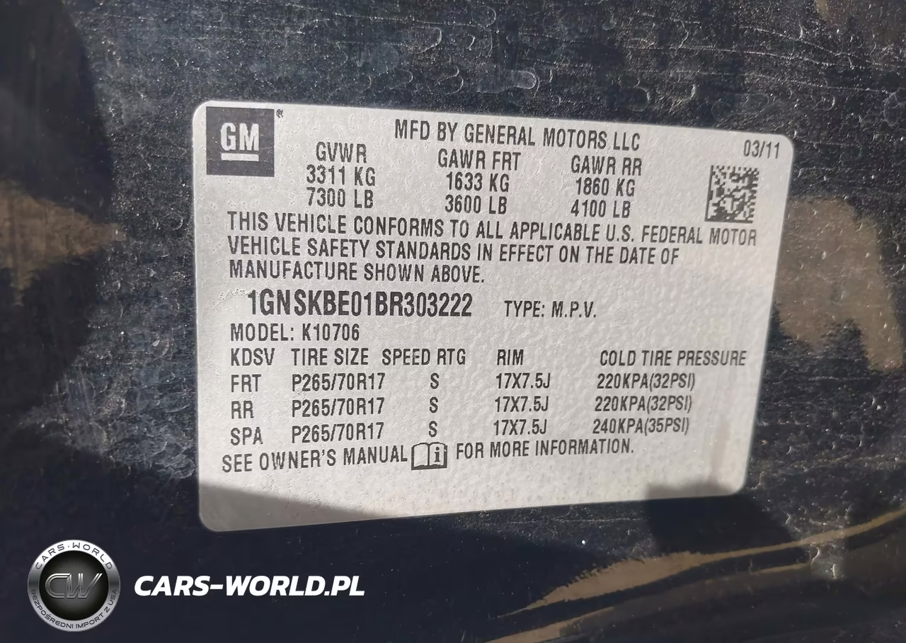 2011 Chevrolet Tahoe Lt VIN:1GNSKBE01BR303222 - 9