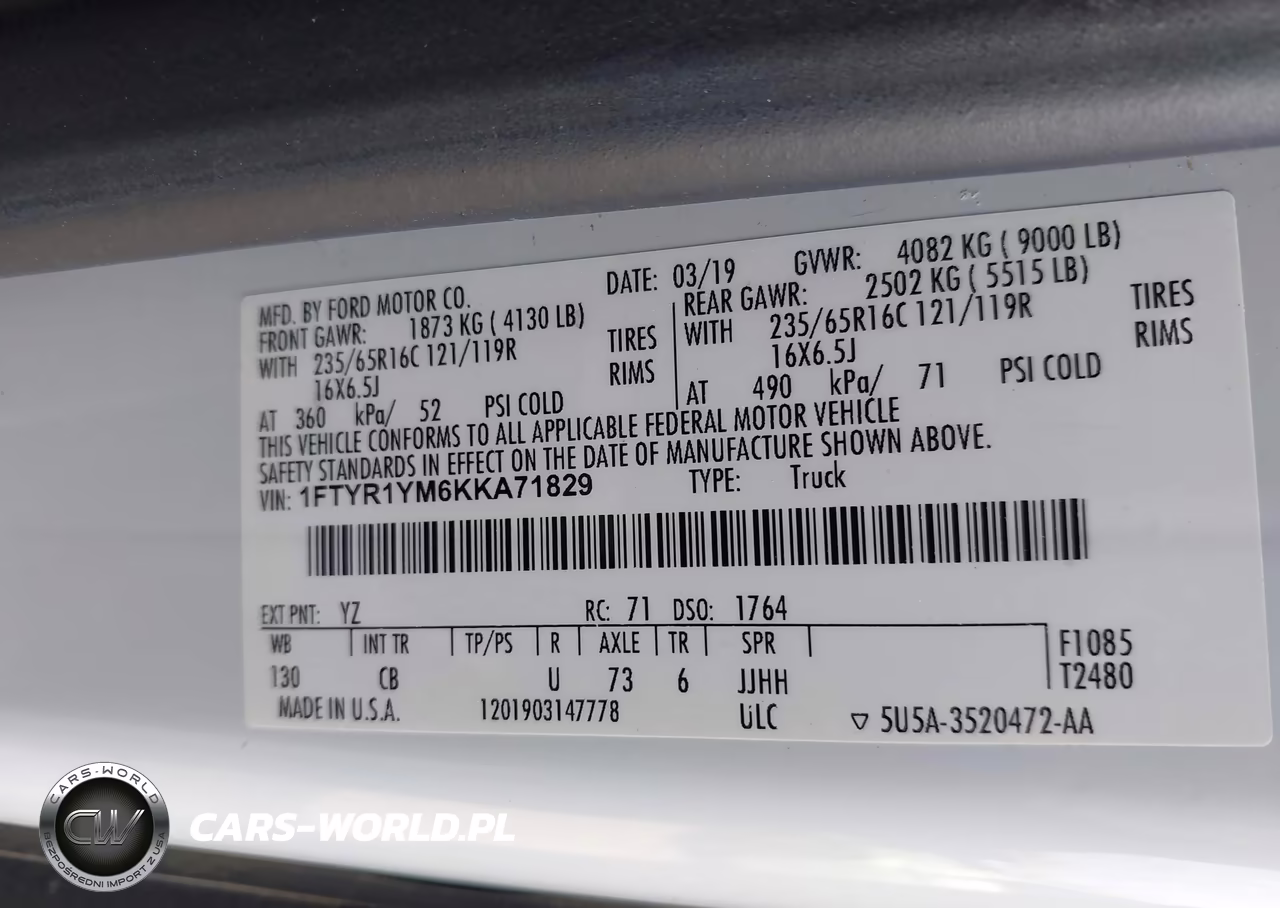 2019 Ford Transit-250 VIN:1FTYR1YM6KKA71829 - 9