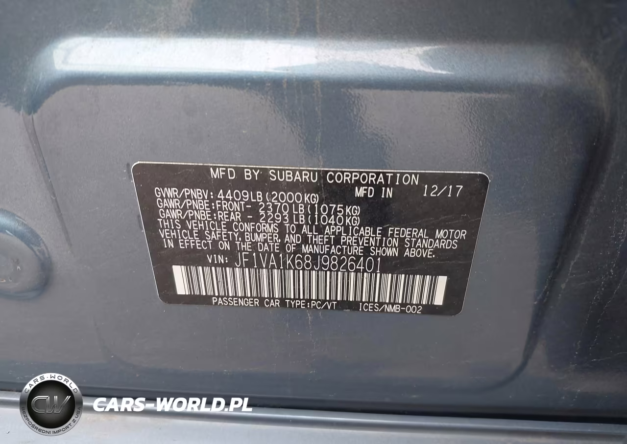 2018 Subaru Wrx Limited VIN:JF1VA1K68J9826401 - 9