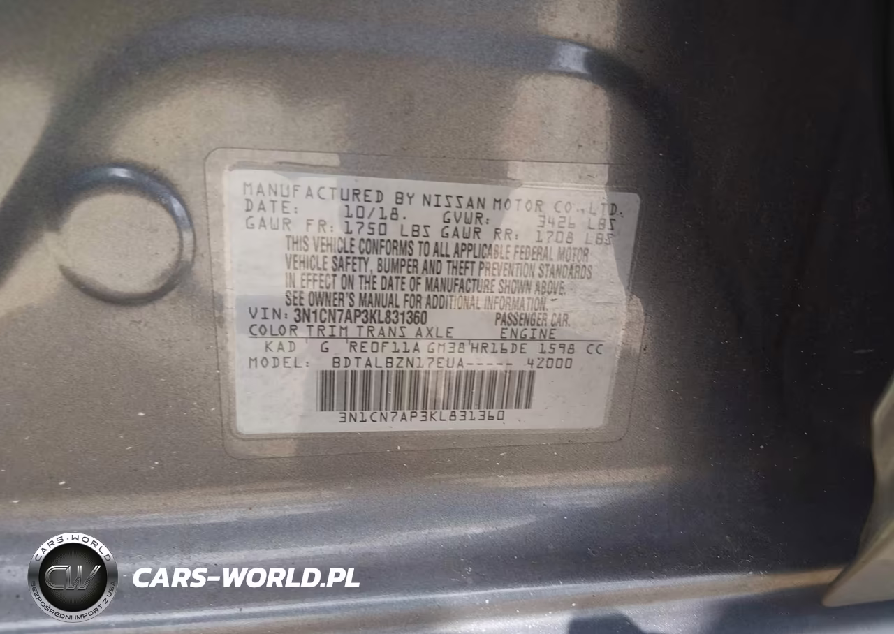 2019 Nissan Versa 1.6 Sv VIN:3N1CN7AP3KL831360 - 9