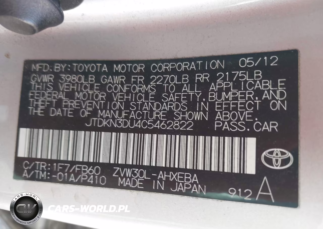 2012 Toyota Prius Two VIN:JTDKN3DU4C5462822 - 9