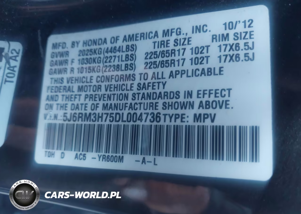 2013 Honda Cr-V Ex-L VIN:5J6RM3H75DL004736 - 9