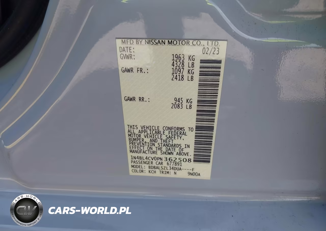 2023 Nissan Altima Sr Fwd VIN:1N4BL4CV0PN362508 - 9