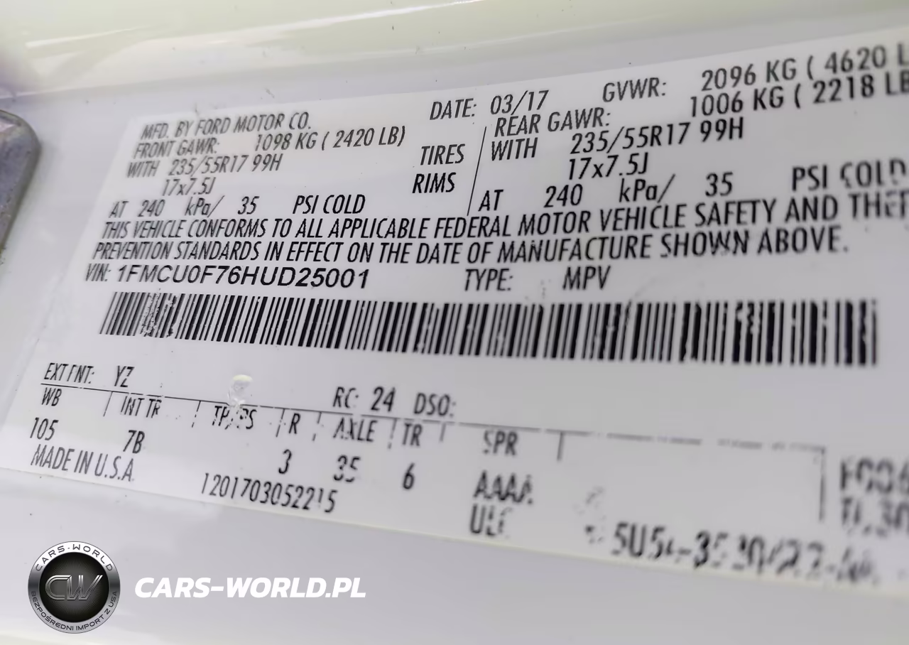 2017 Ford Escape S VIN:1FMCU0F76HUD25001 - 9