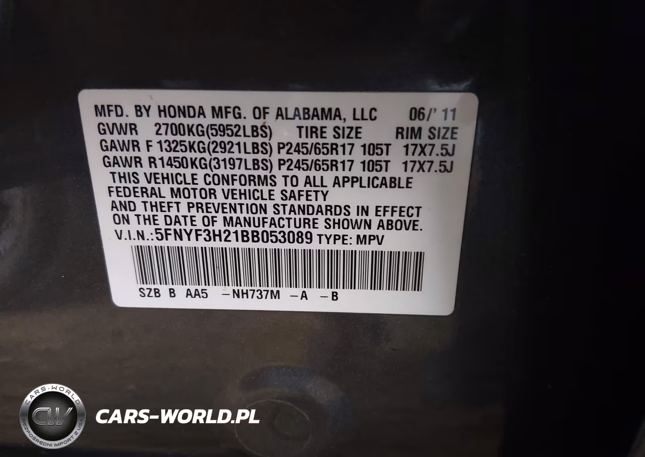 2011 Honda Pilot Lx VIN:5FNYF3H21BB053089 - 9