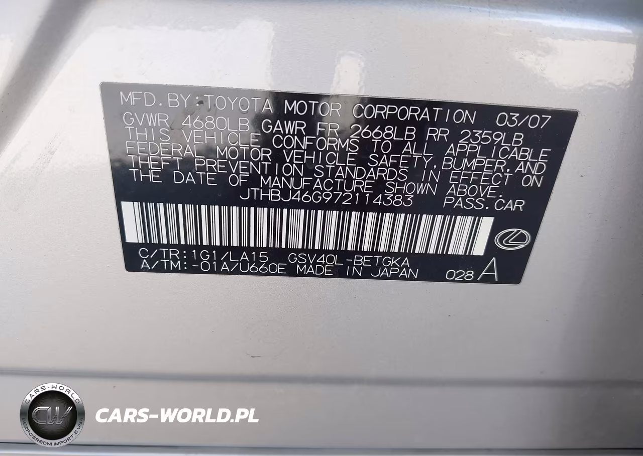 2007 Lexus Es 350 VIN:JTHBJ46G972114383 - 9