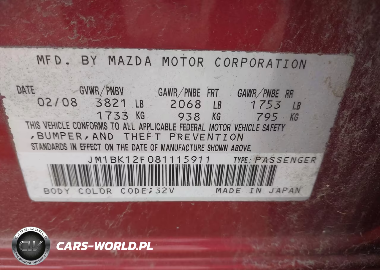 2008 Mazda Mazda3 I Sport VIN:JM1BK12F081115911 - 9