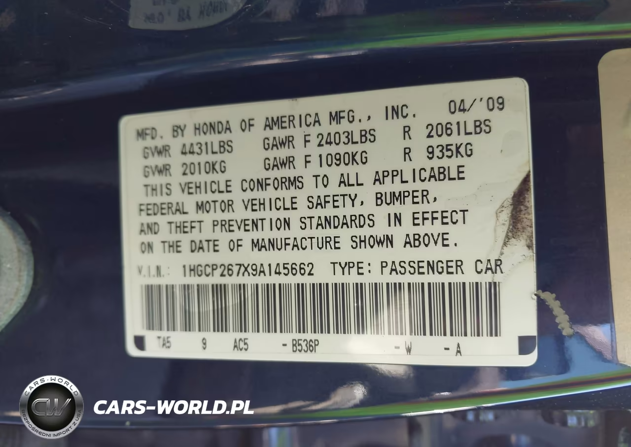 2009 Honda Accord Ex VIN:1HGCP267X9A145662 - 9