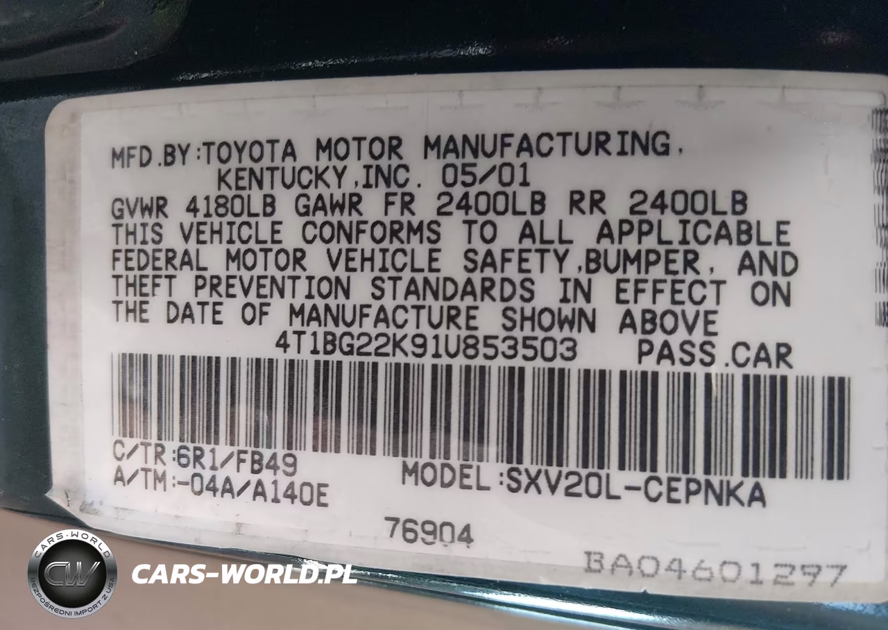 2001 Toyota Camry Ce-Le-Xle VIN:4T1BG22K91U853503 - 9