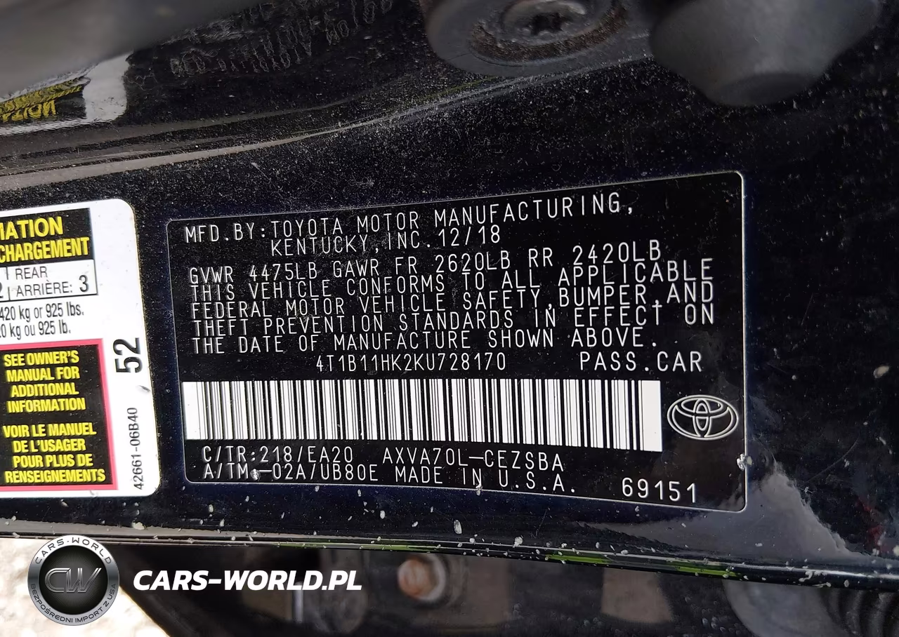 2019 Toyota Camry Se VIN:4T1B11HK2KU728170 - 9