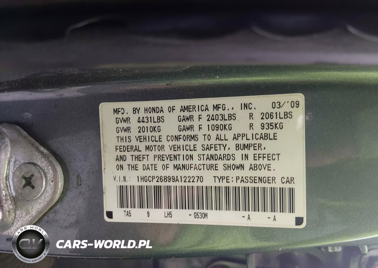 2009 Honda Accord Sdn Ex-L VIN:1HGCP26899A122270 - 9