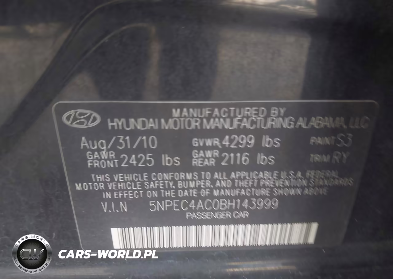 2011 Hyundai Sonata Se VIN:5NPEC4AC0BH143999 - 9