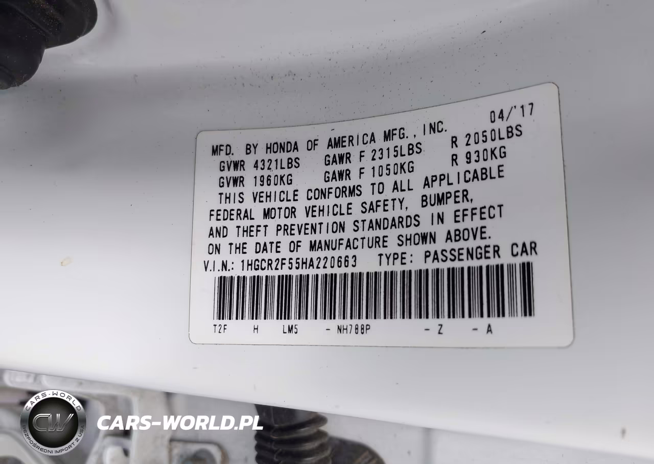 2017 Honda Accord Sport VIN:1HGCR2F55HA220663 - 9
