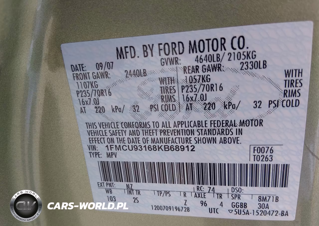 2008 Ford Escape Xlt VIN:1FMCU93168KB68912 - 9