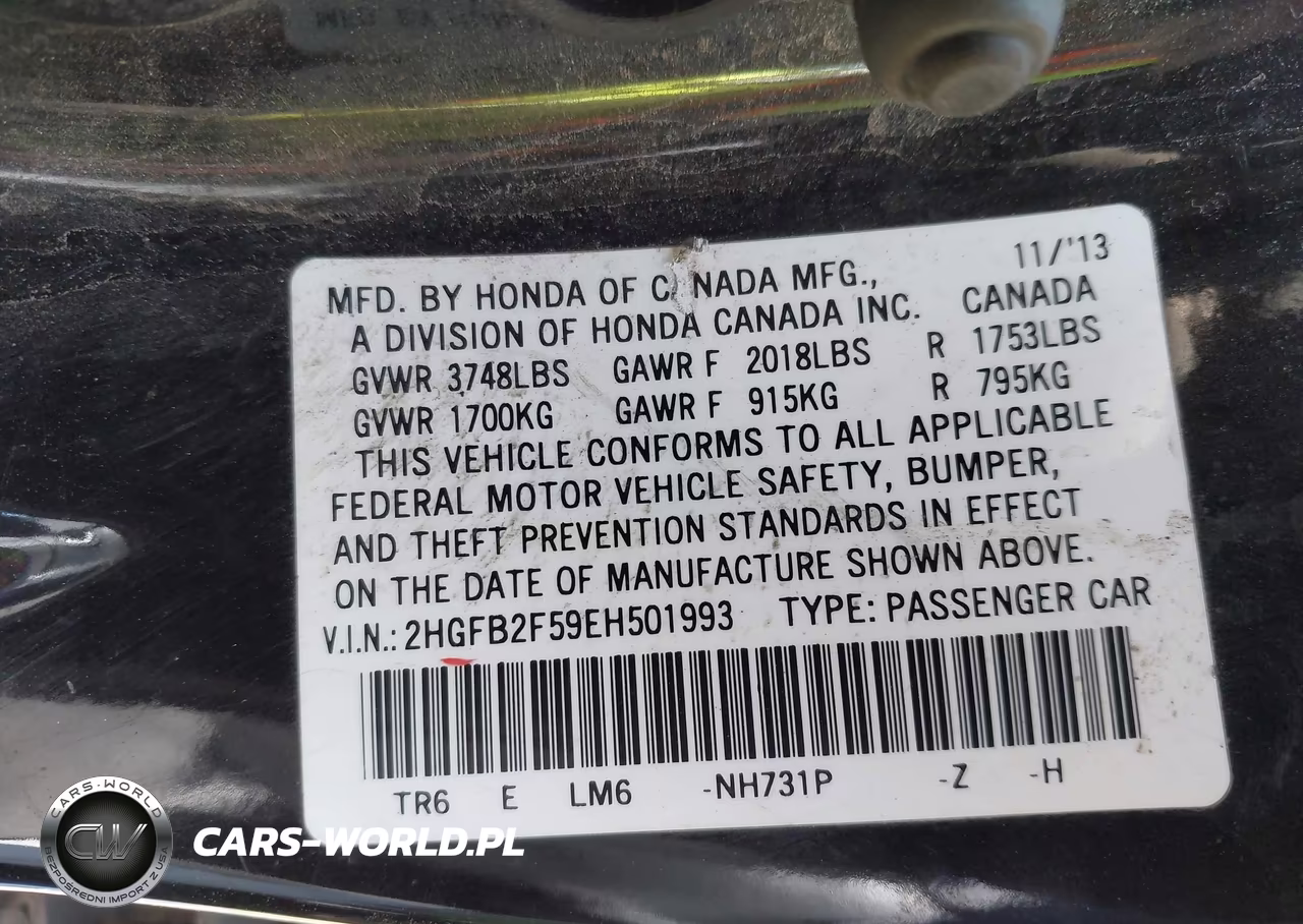 2014 Honda Civic Lx VIN:2HGFB2F59EH501993 - 9