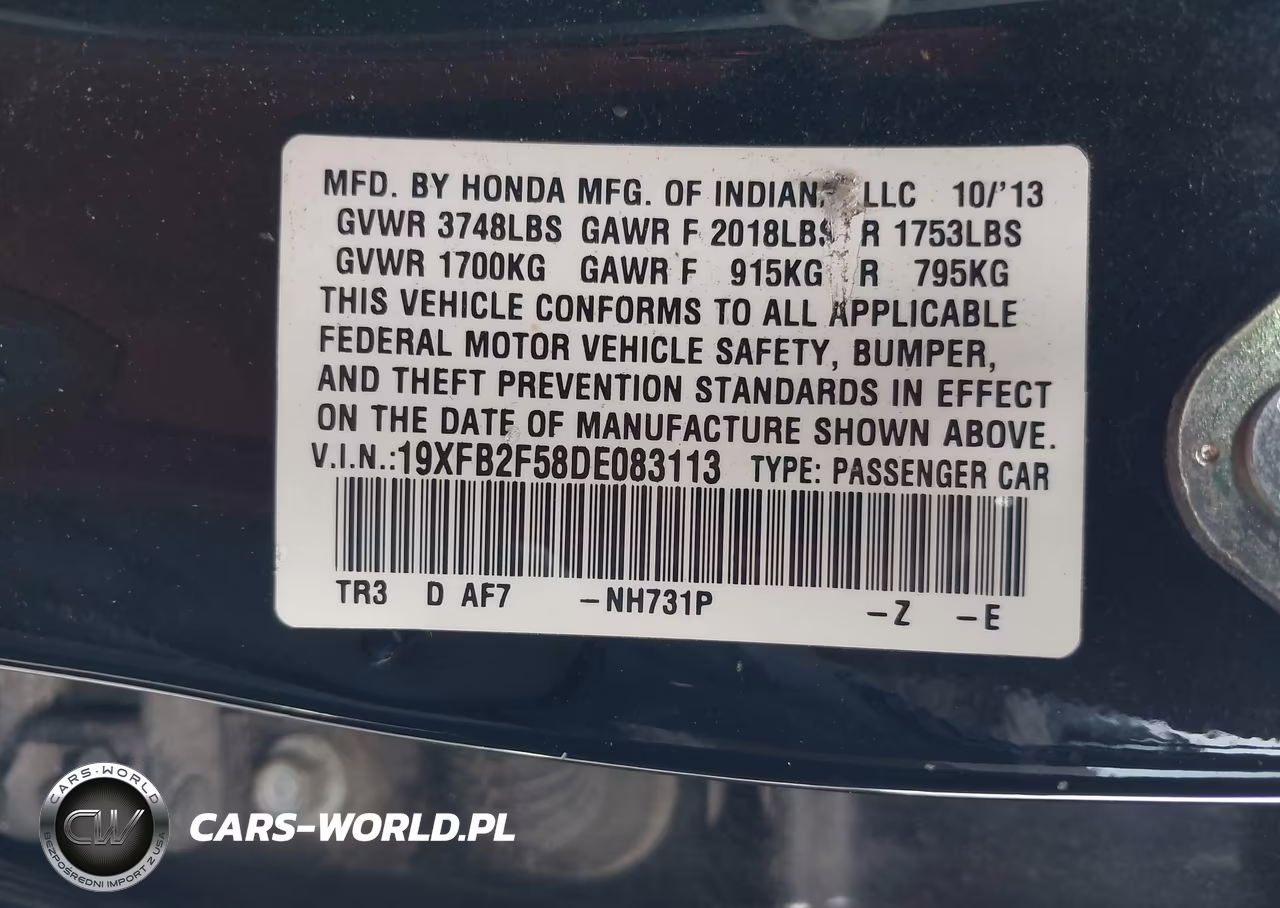 2013 Honda Civic Sdn Lx VIN:19XFB2F58DE083113 - 9