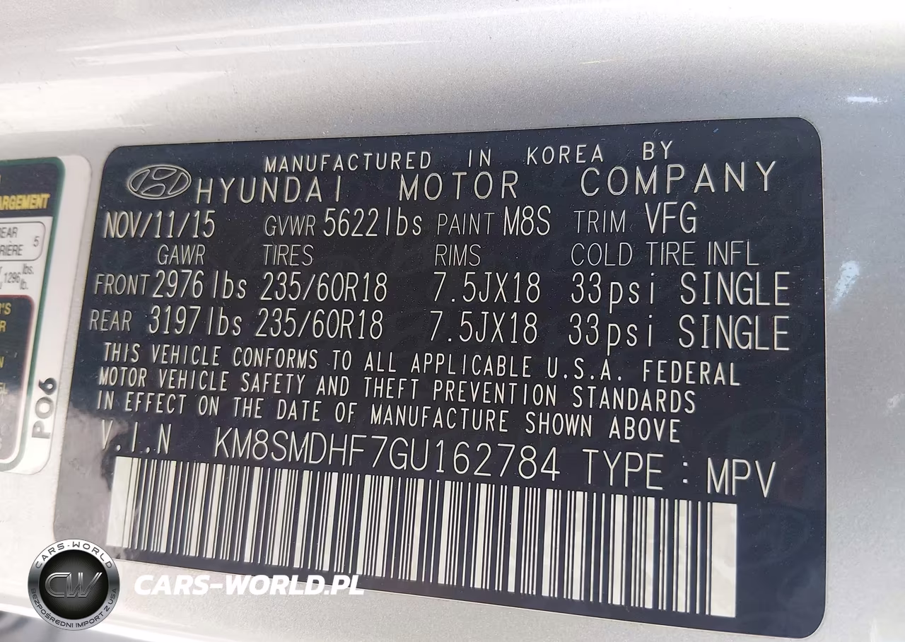 2016 Hyundai Santa Fe Se VIN:KM8SMDHF7GU162784 - 9