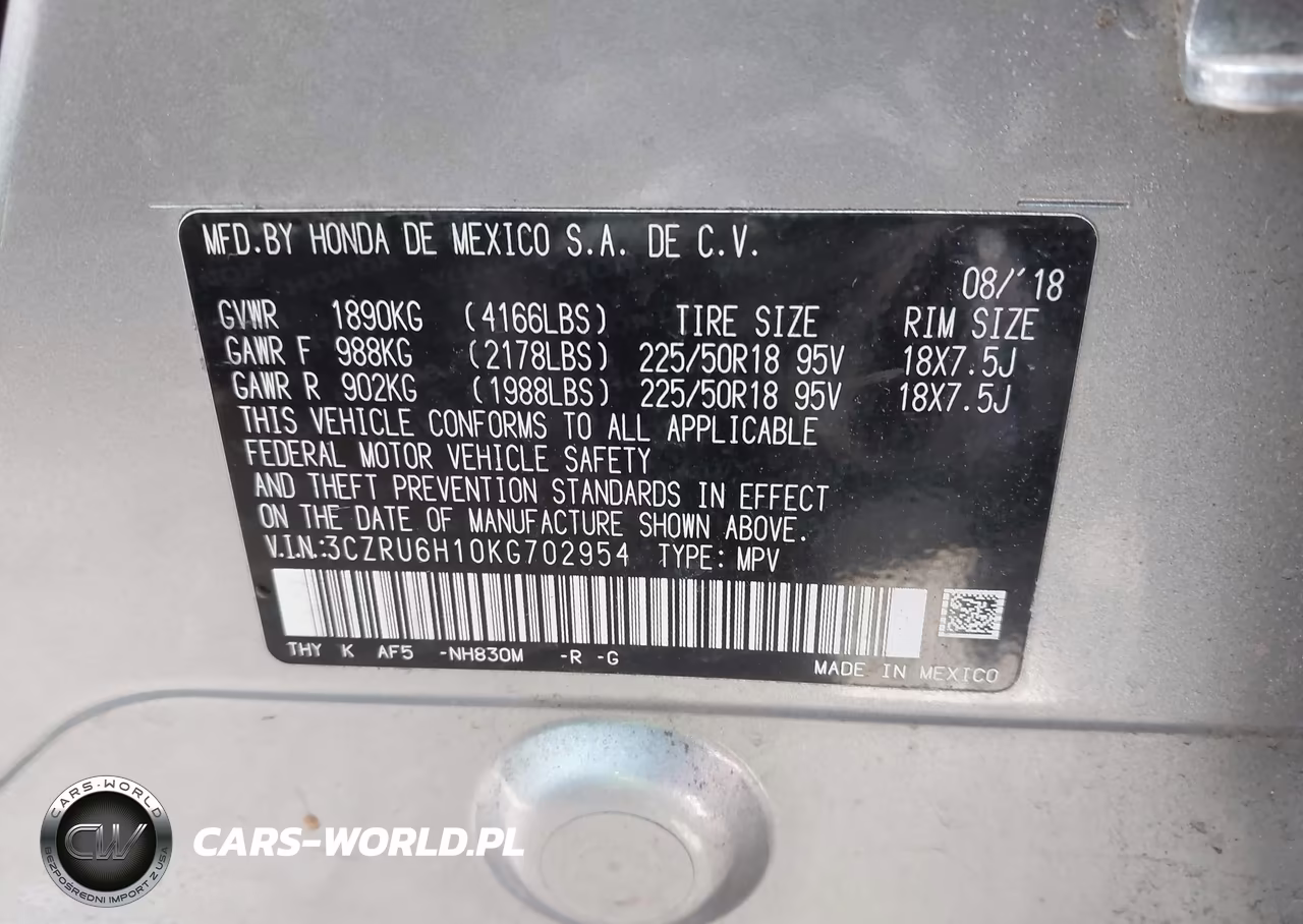 2019 Honda Hr-V Sport VIN:3CZRU6H10KG702954 - 9