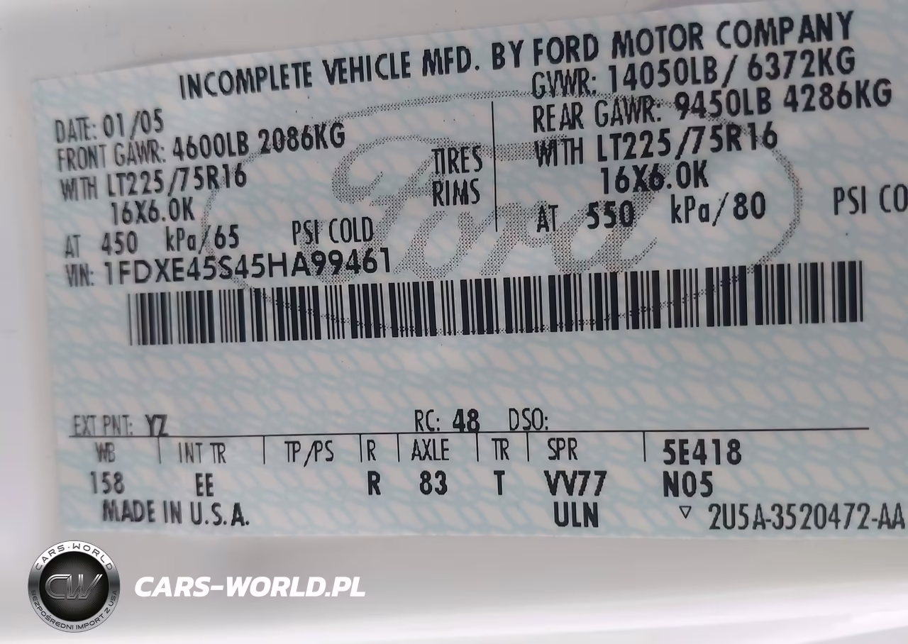 2005 Ford E-450 Cutaway Standard VIN:1FDXE45S45HA99461 - 9