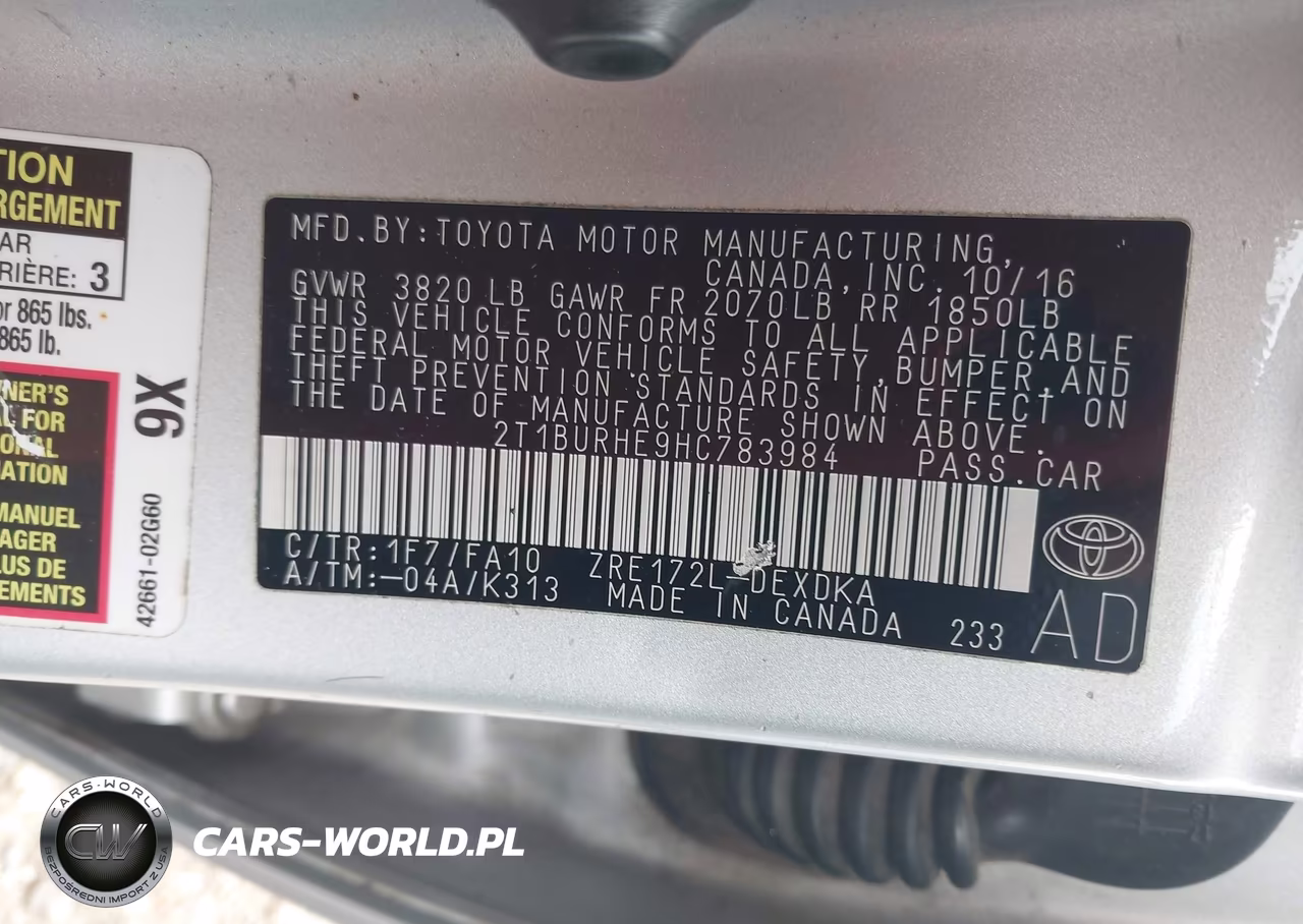 2017 Toyota Corolla L VIN:2T1BURHE9HC783984 - 9