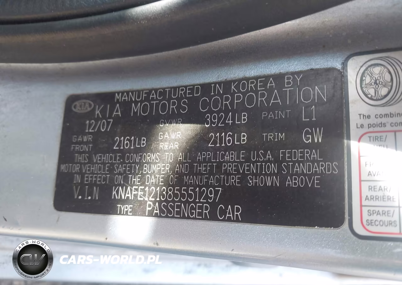 2008 Kia Spectra Lx VIN:KNAFE121385551297 - 9