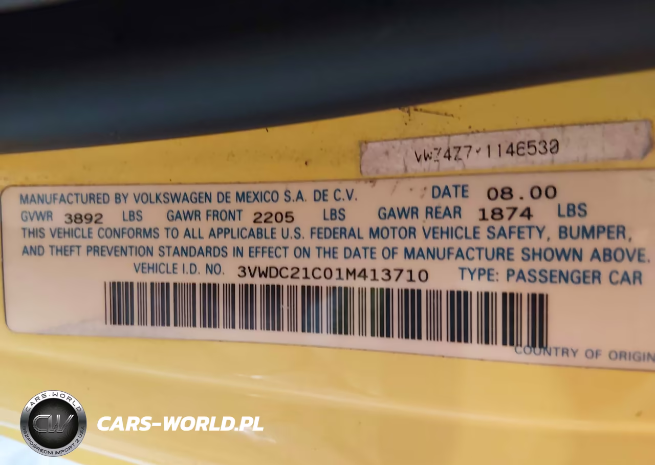2001 Volkswagen New Beetle Glx VIN:3VWDC21C01M413710 - 9
