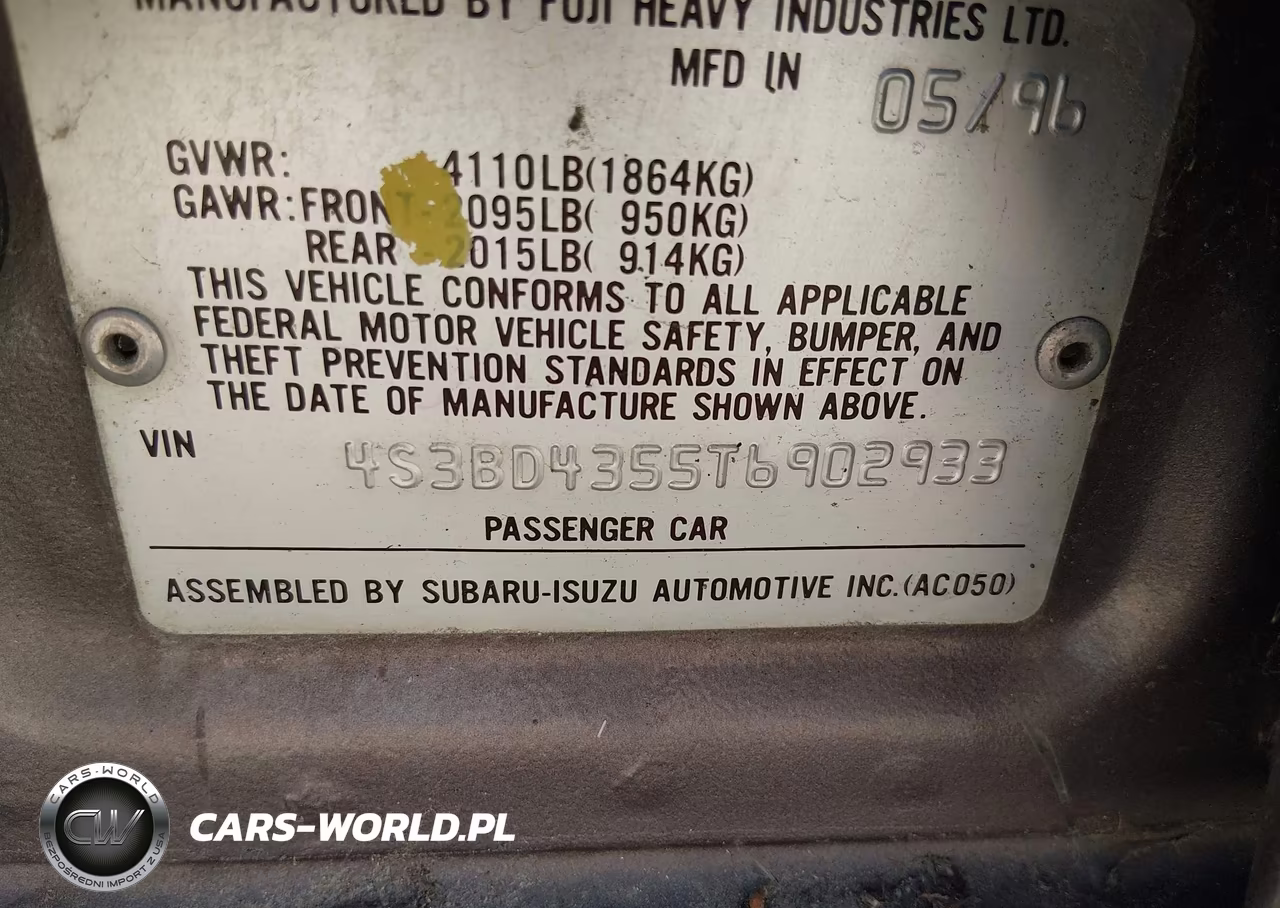 1996 Subaru Legacy L VIN:4S3BD4355T6902933 - 9