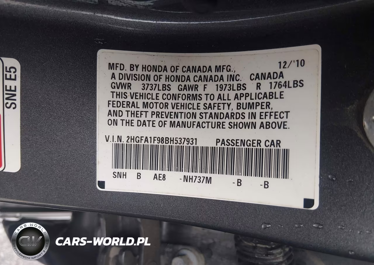 2011 Honda Civic Ex-L VIN:2HGFA1F98BH537931 - 9