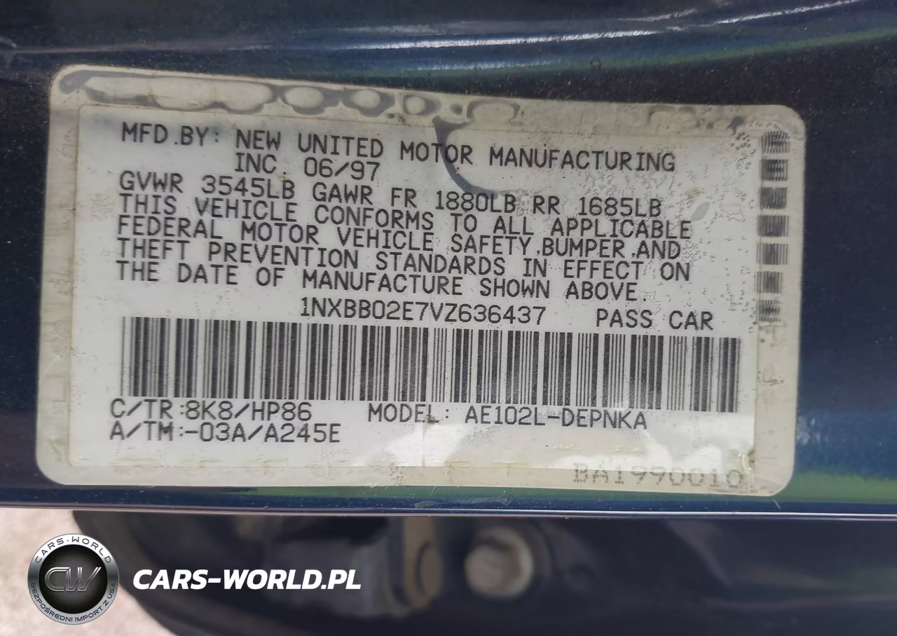 1997 Toyota Corolla Dx VIN:1NXBB02E7VZ636437 - 9