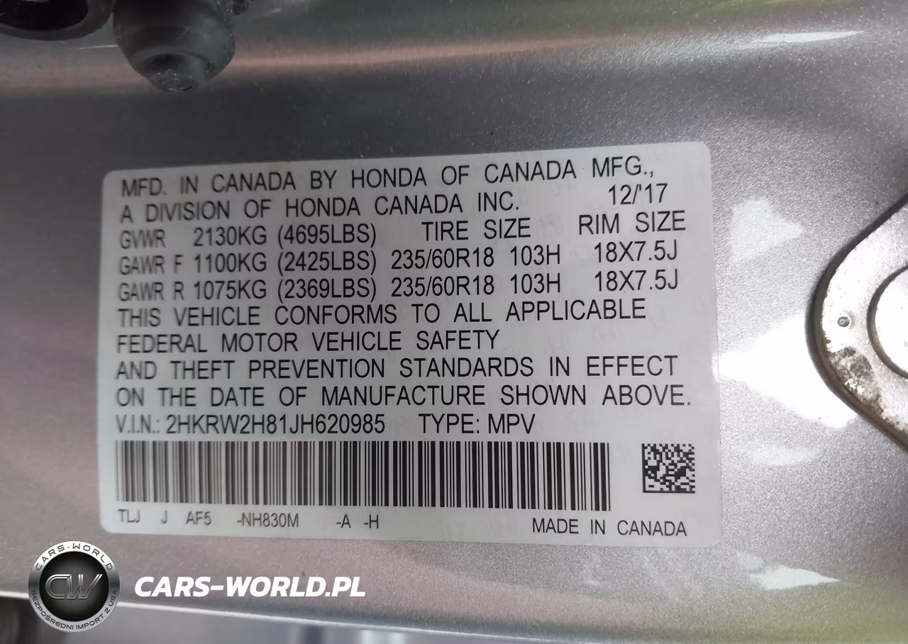 2018 Honda Cr-V Ex-L-Ex-L Navi VIN:2HKRW2H81JH620985 - 9