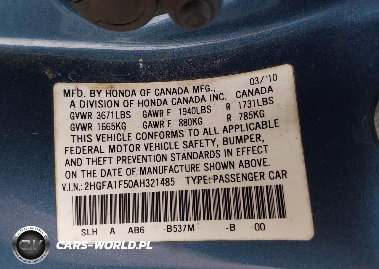 2010 Honda Civic Lx VIN:2HGFA1F50AH321485 - 9