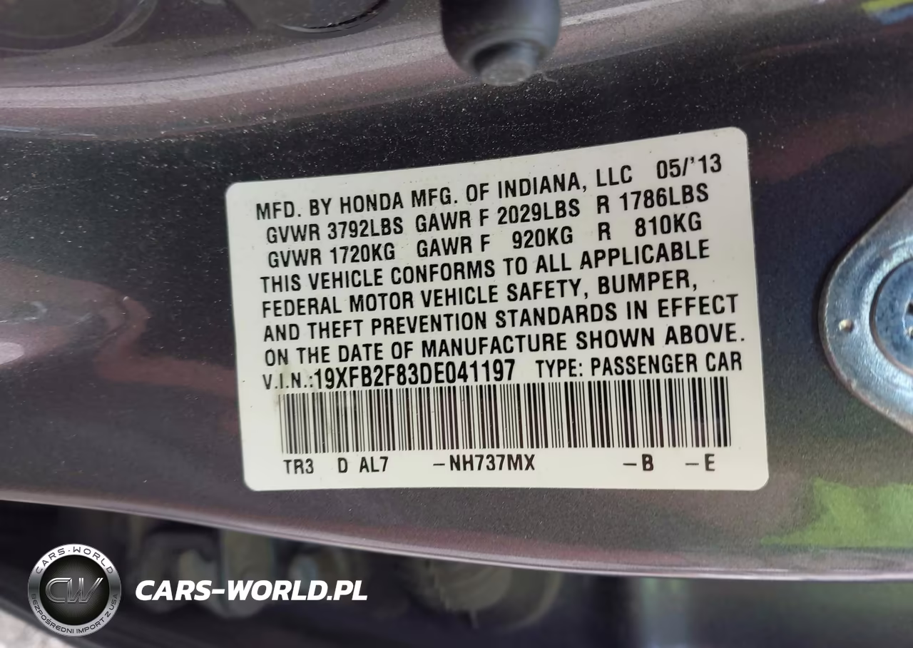 2013 Honda Civic Sdn Ex VIN:19XFB2F83DE041197 - 9