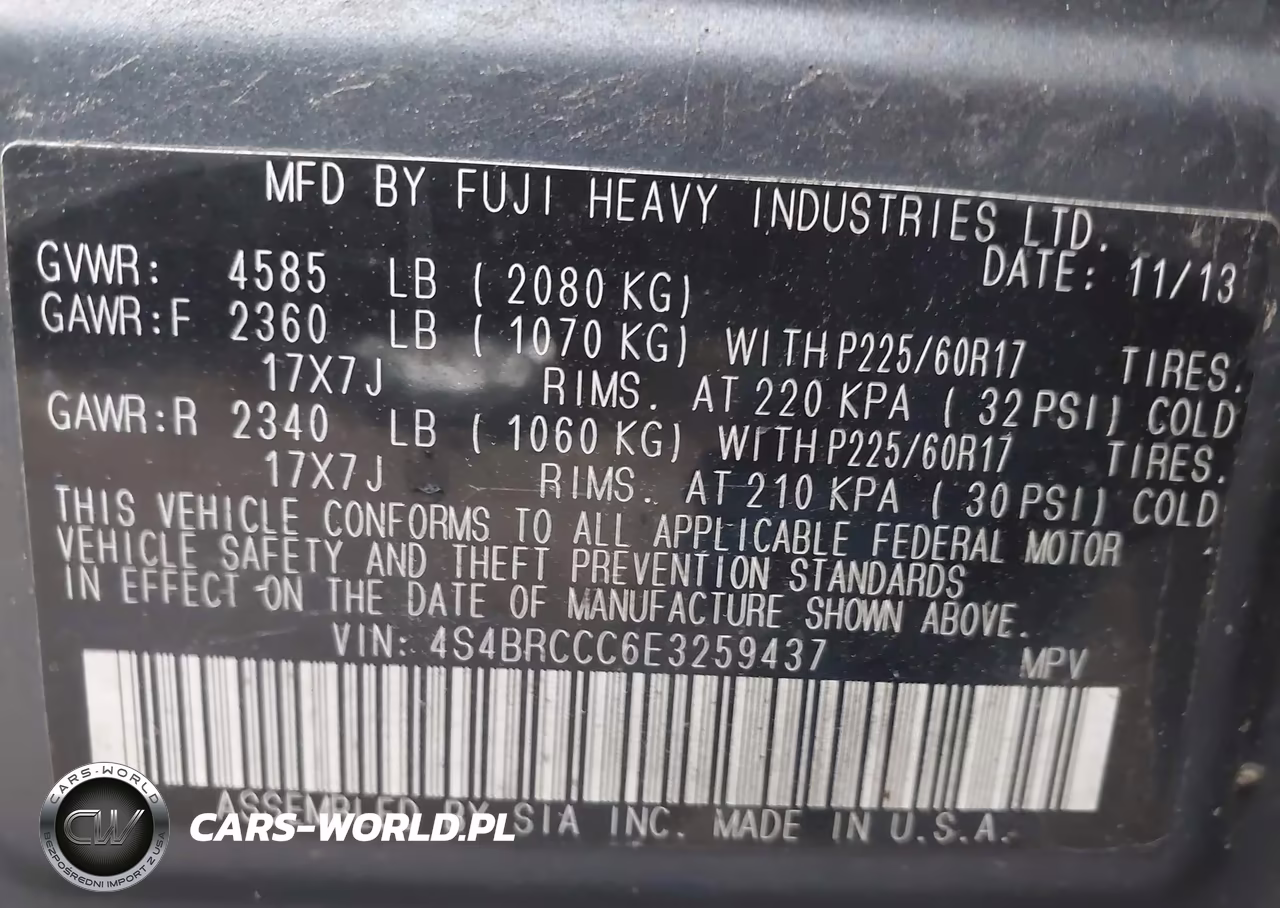 2014 Subaru Outback 2.5I Premium VIN:4S4BRCCC6E3259437 - 9