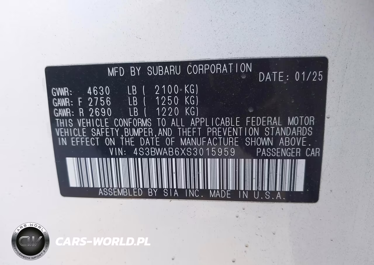 2025 Subaru Legacy VIN:4S3BWAB6XS3015959 - 9