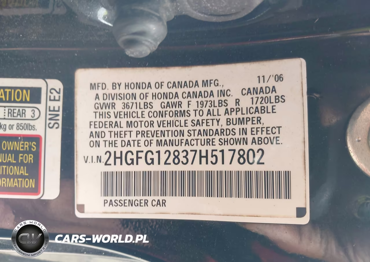 2007 Honda Civic Cpe Ex VIN:2HGFG12837H517802 - 9