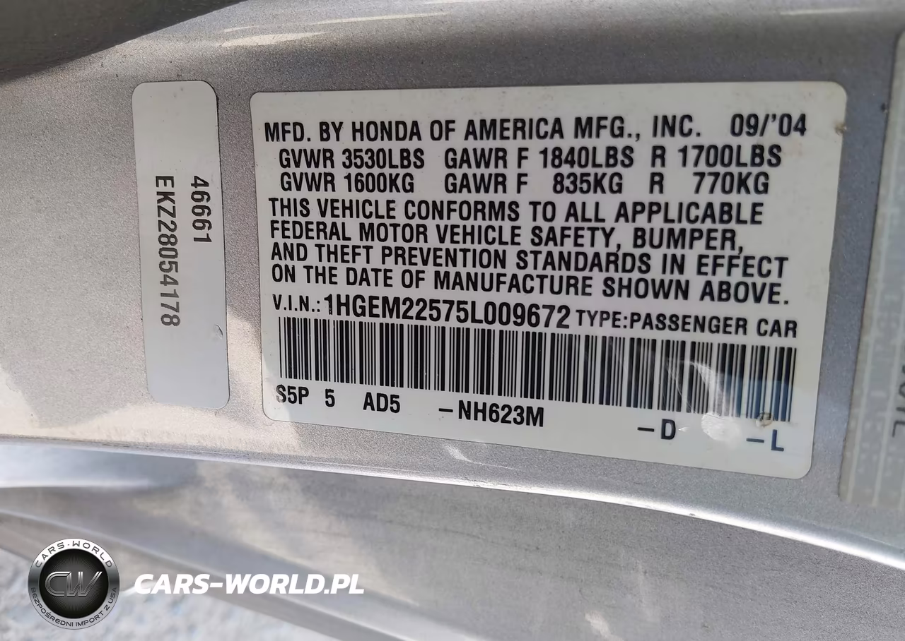 2005 Honda Civic Lx VIN:1HGEM22575L009672 - 9