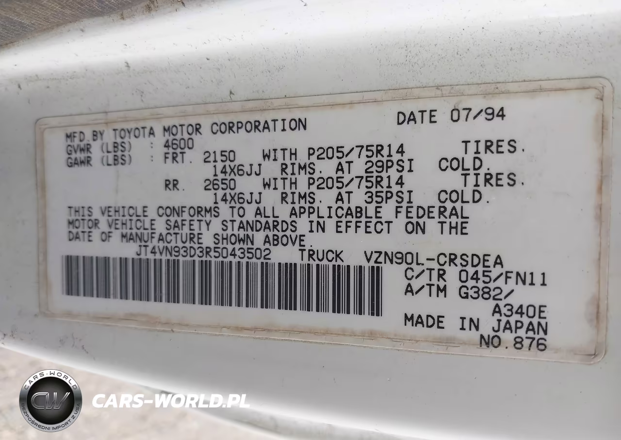 1994 Toyota Pickup 1-2 Ton Ex Lng Whlbase-Dx VIN:JT4VN93D3R5043502 - 9