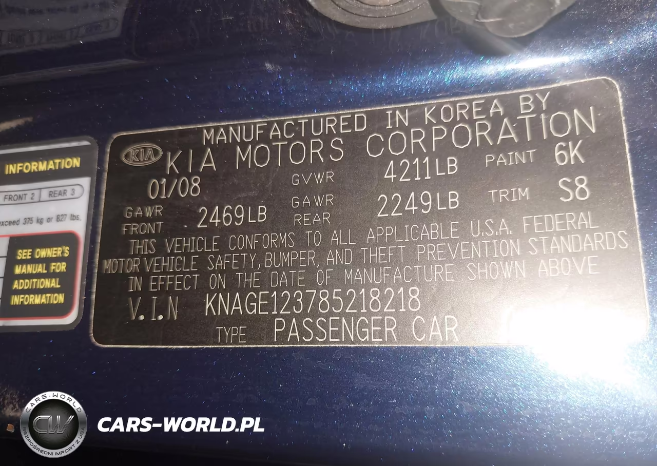 2008 Kia Optima Lx VIN:KNAGE123785218218 - 9