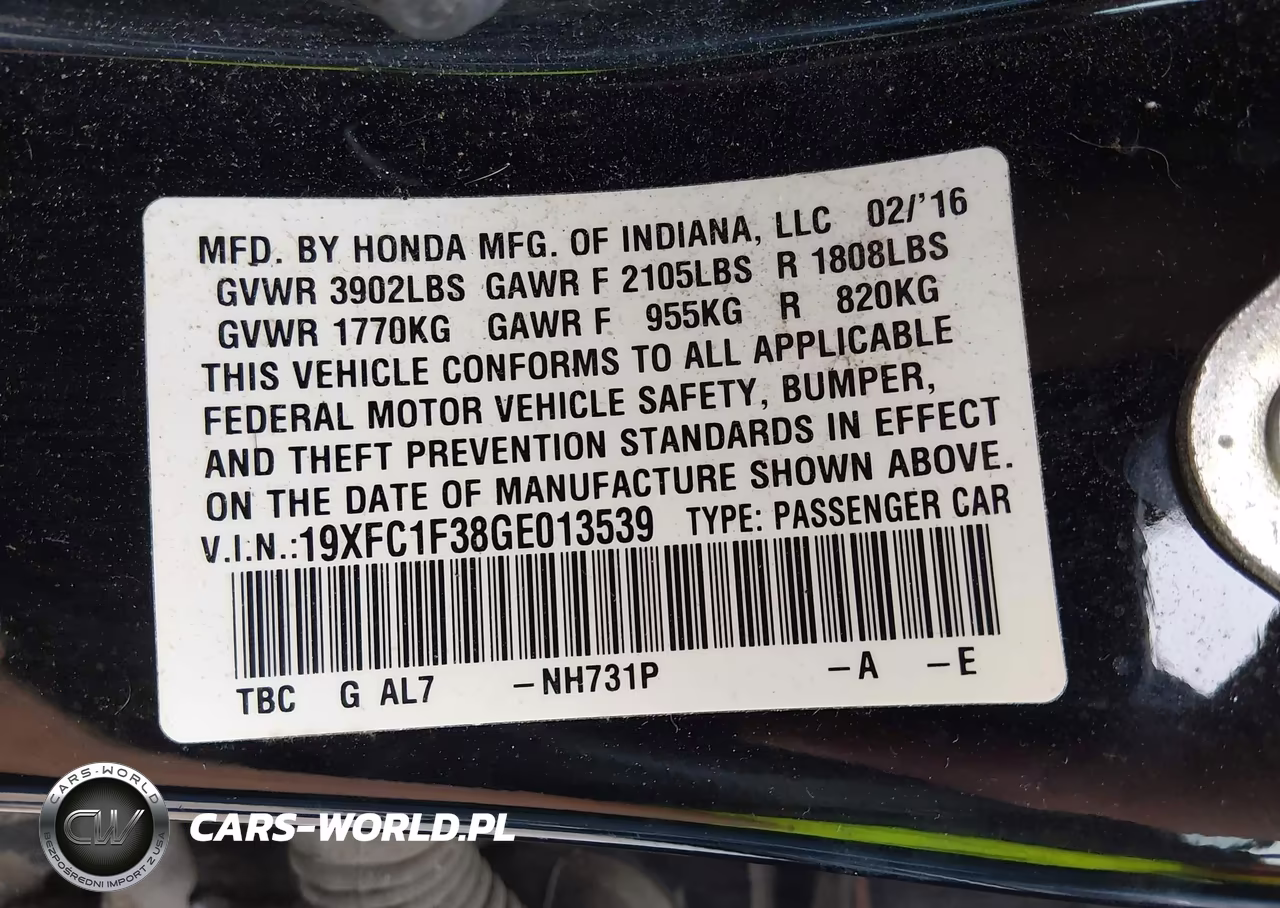 2016 Honda Civic Ex-T VIN:19XFC1F38GE013539 - 9
