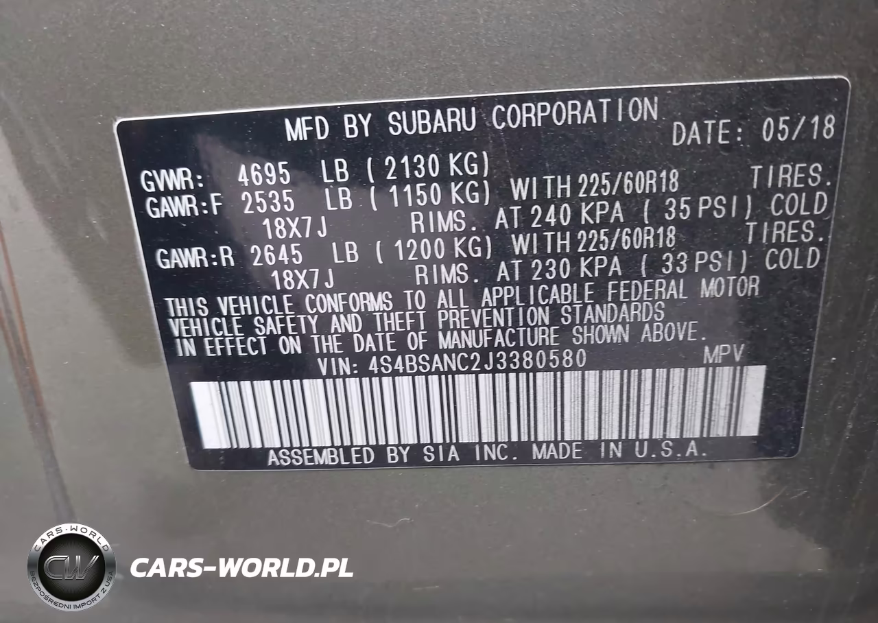 2018 Subaru Outback 2.5I Limited VIN:4S4BSANC2J3380580 - 9
