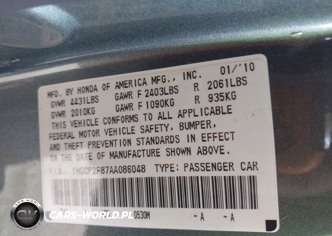 2010 Honda Accord 2.4 Ex-L VIN:1HGCP2F87AA086048 - 9