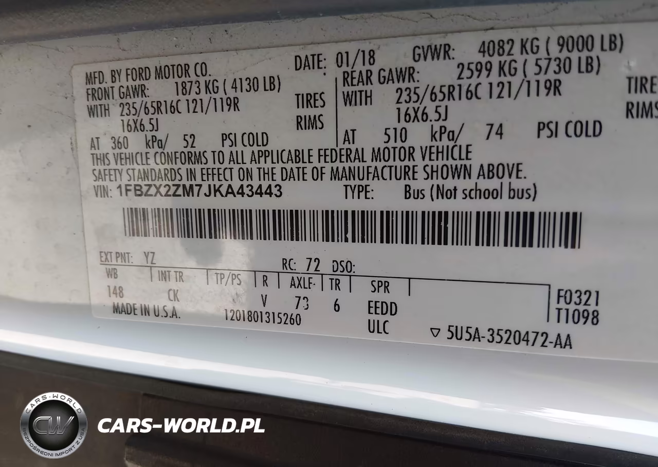 2018 Ford Transit-350 Xlt VIN:1FBZX2ZM7JKA43443 - 9