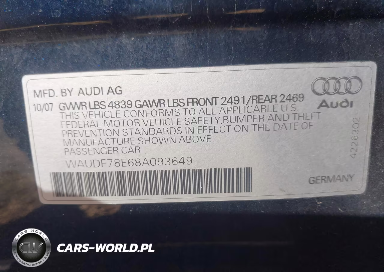 2008 Audi A4 2.0T VIN:WAUDF78E68A093649 - 9