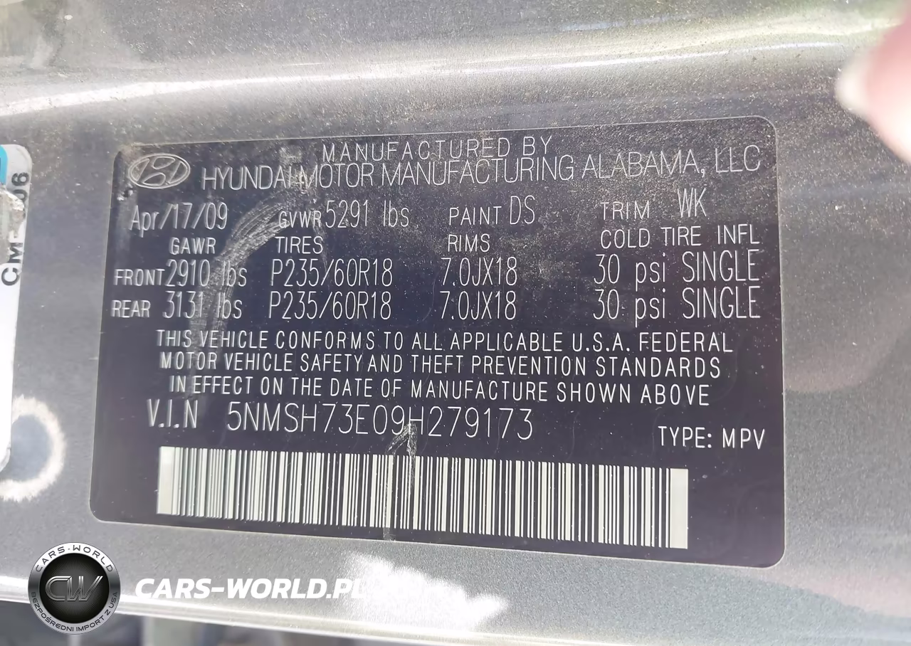 2009 Hyundai Santa Fe Limited VIN:5NMSH73E09H279173 - 9